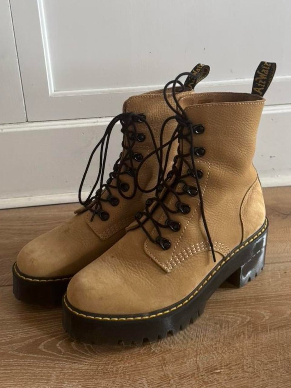Dr. Martens Lace-Up Chunky Tan Leather Leona Boots
